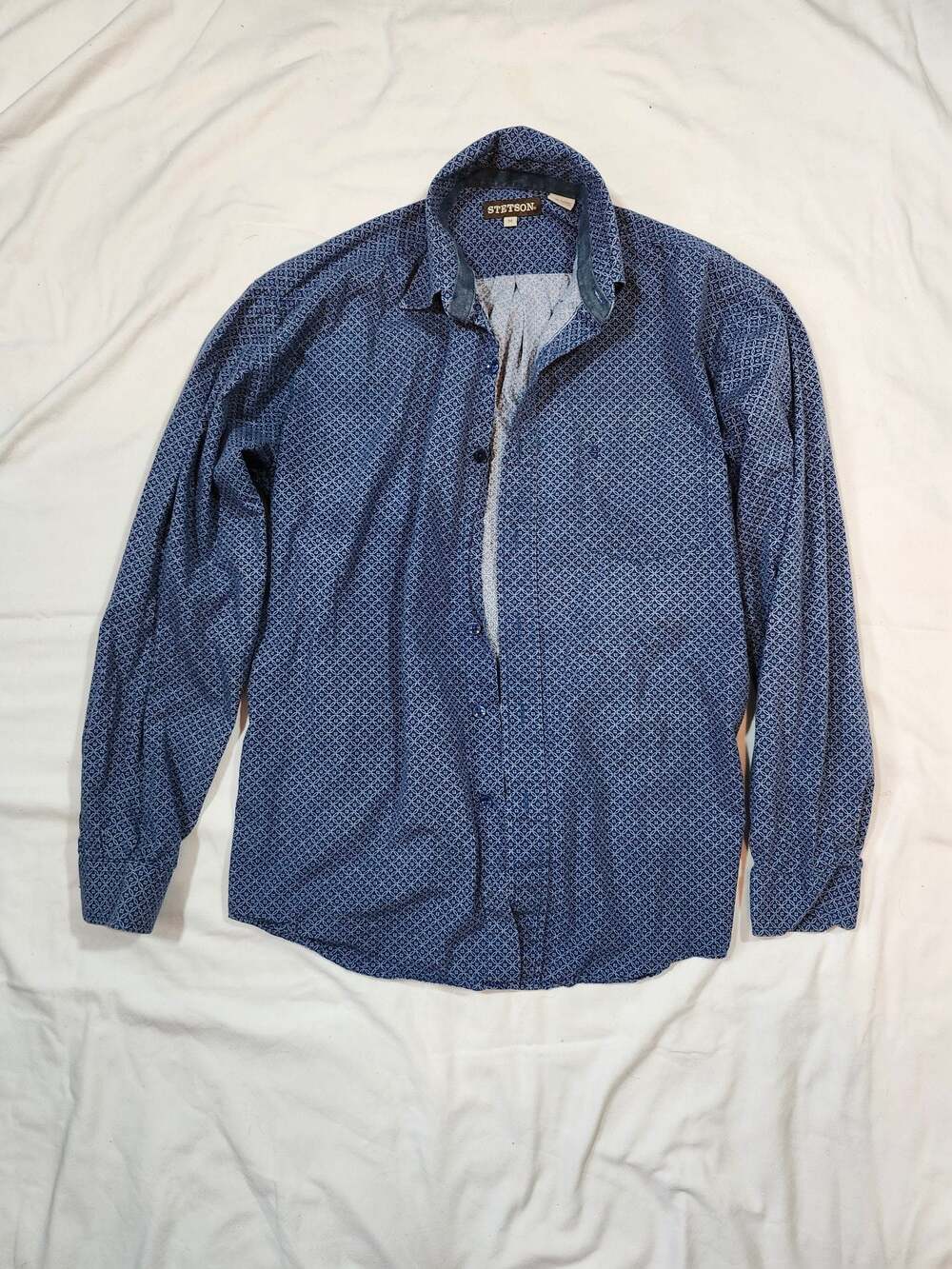 Stetson Men's Blue Geometric Pattern Long Sleeve Button-Down Shirt Size M